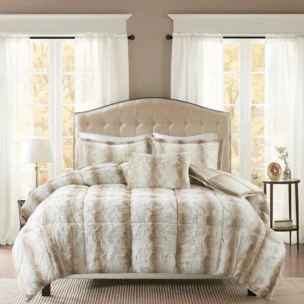 Madison Park Zuri MP10-4861 Comforter Set King Sand Striped Faux Fur 4-Pc BED73